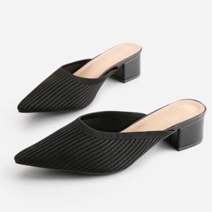 TIJN Woman's Black HELKA Knit Pointy Chunky Heel Mules 10 NEW